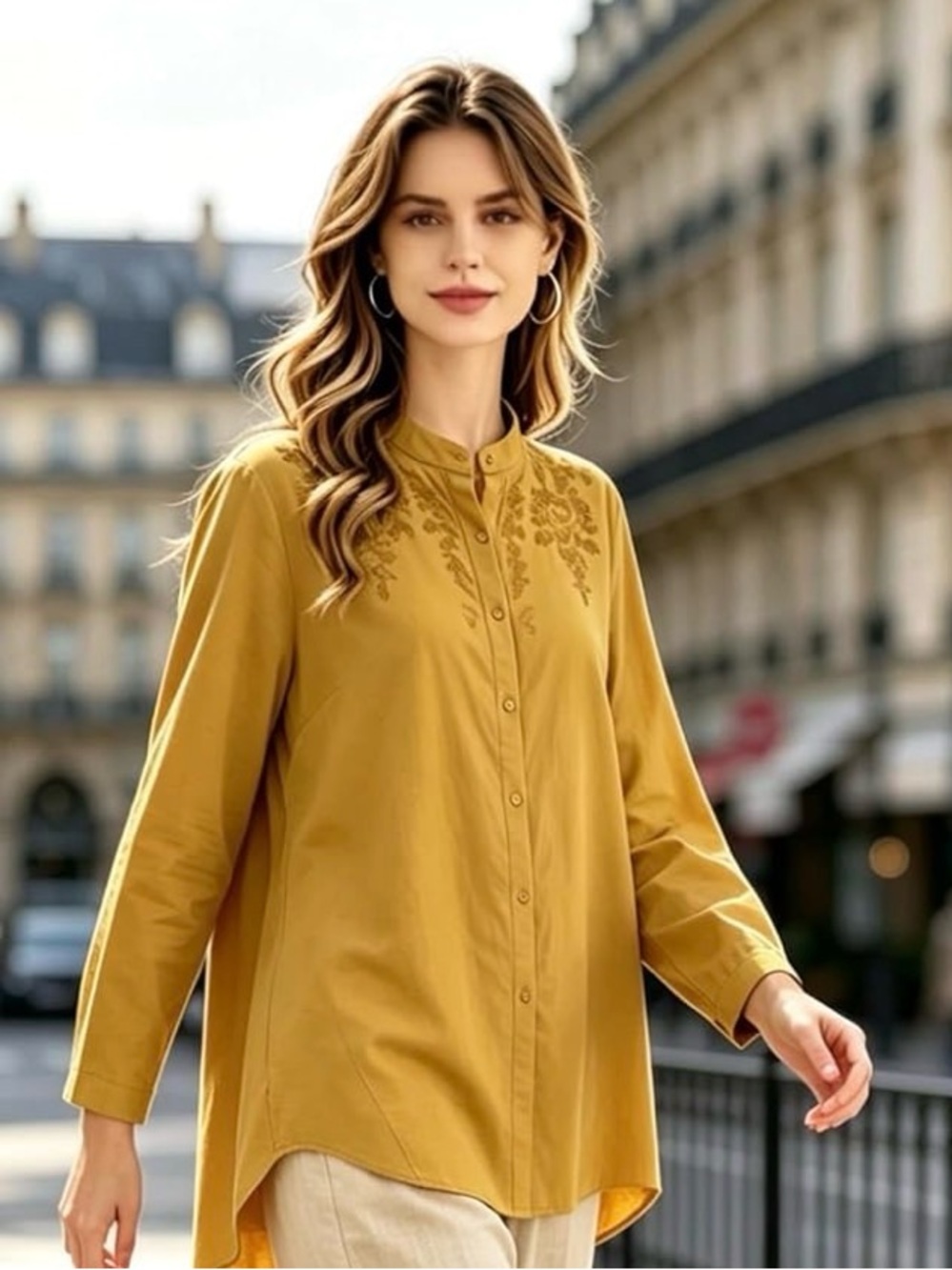Minibee Women's Shirt High Low Button Down Embroidered Long Sleeve Tunic Tops 2x